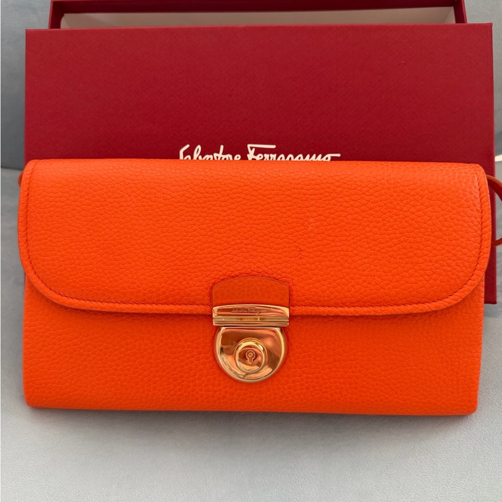 Salvatore Ferragamo Vibrant Orange Leather Wallet
